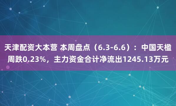 天津配资大本营 本周盘点(6.3-6.6):中国天楹周跌0.23%,主力资金合计净流出1245.13万元
